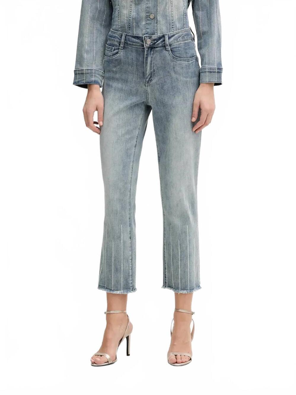 NEW JOSEPH RIBKOFF rhinestone-detail frayed jeans in blue